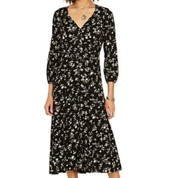 RALPH LAUREN DENIM & SUPPLY Tier Ruffled Black & White Floral Midi Dress – Large - Picture 2 of 11